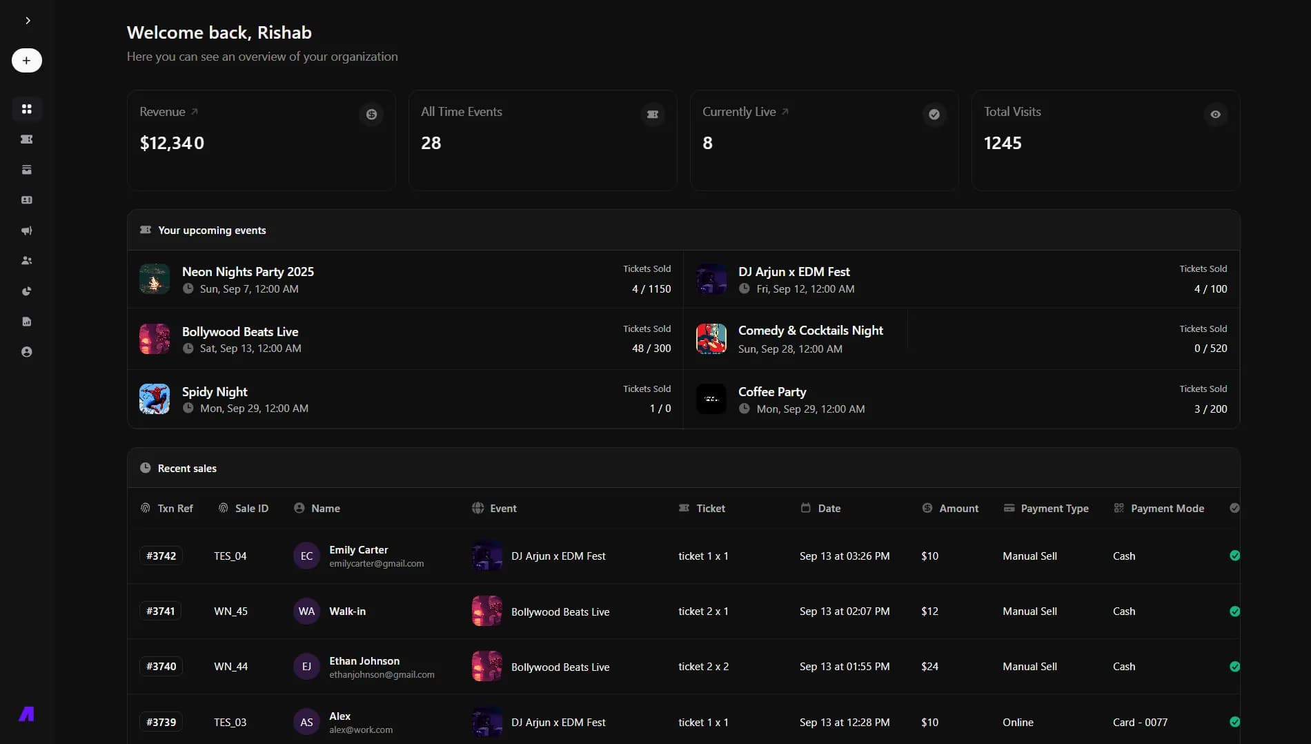 Organizer dashboard